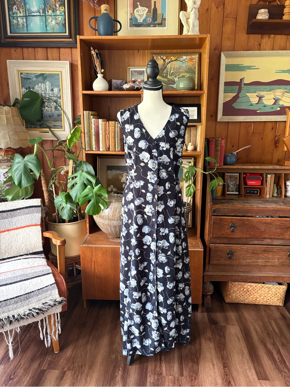 90s Vintage Floral CottageCore Maxi Dress XL